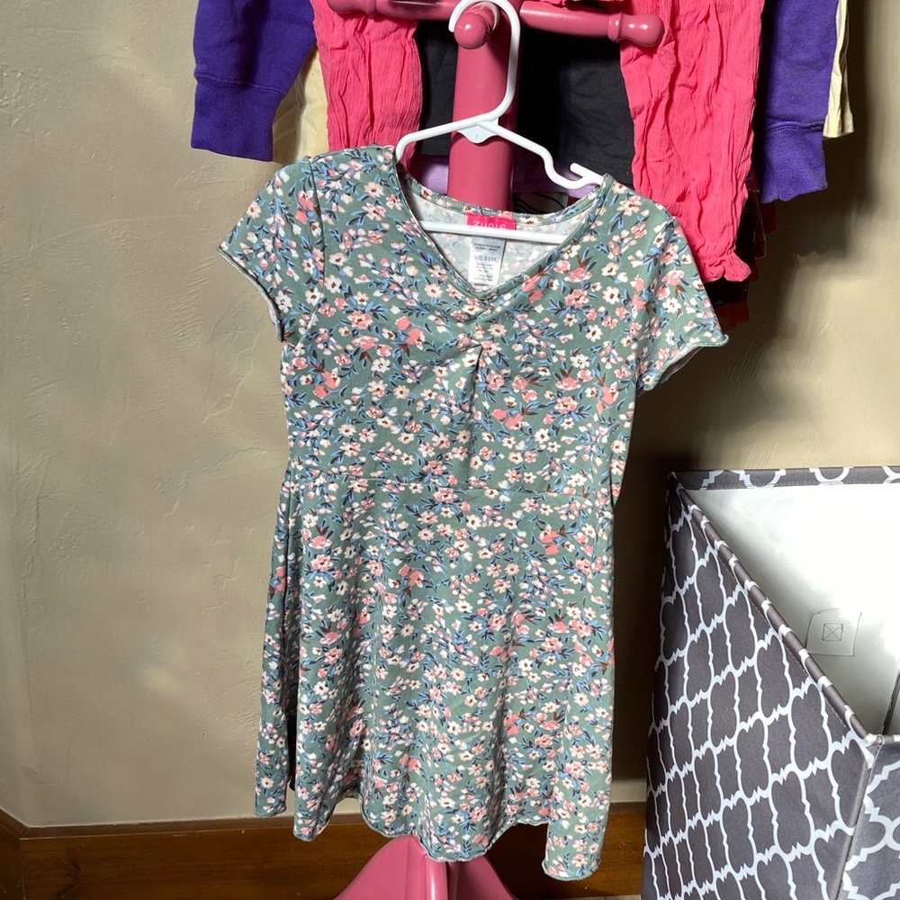 Zunie Kids Floral Dress - Green and Pink